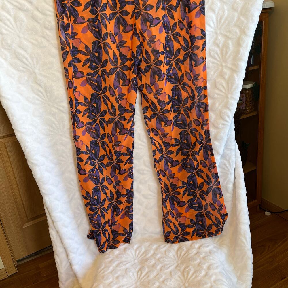 Pretty little thing sheer orange purple floral pants swimsuit coverups beachwear